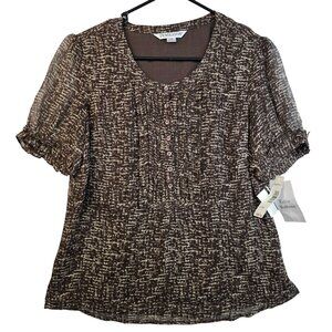 Pendleton Silk Size10 Y2K Sheer Flutter Sleeve Pintuck Top Boho Gypsy Fairy New